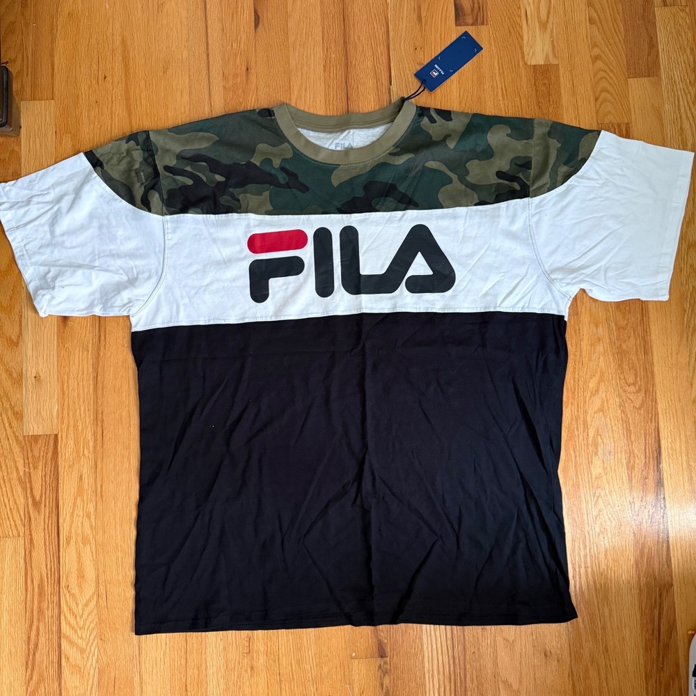 FILA Big & Tall Mens 3XL Camo Colorblock Logo T-Shirt Cotton NWT Streetwear